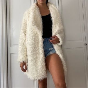 Long, Fluffy Cream Teddy Coat